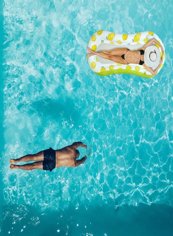 SOLDRIGHT SHOP Inflatable Swimming Pool Raft with Lemon Pattern - with Heavy Duty Air-Pump, Beach & Lake | Comfortable Water Bed, Net Raft| Summer Accessory for Relaxation & Sunbathing (1 Pcs.) - Image 4